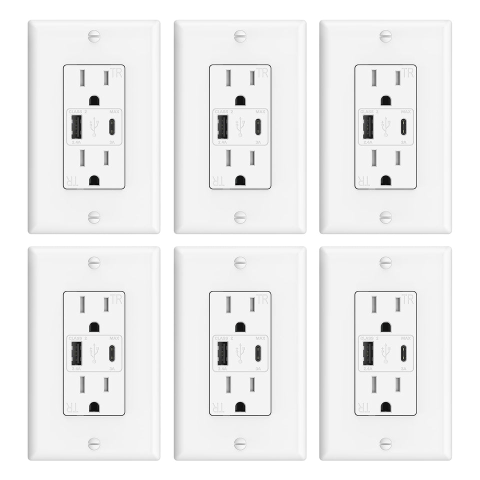 ThunderWay USB outlet 15A wall receptacle with dual ports for simultaneous charging.