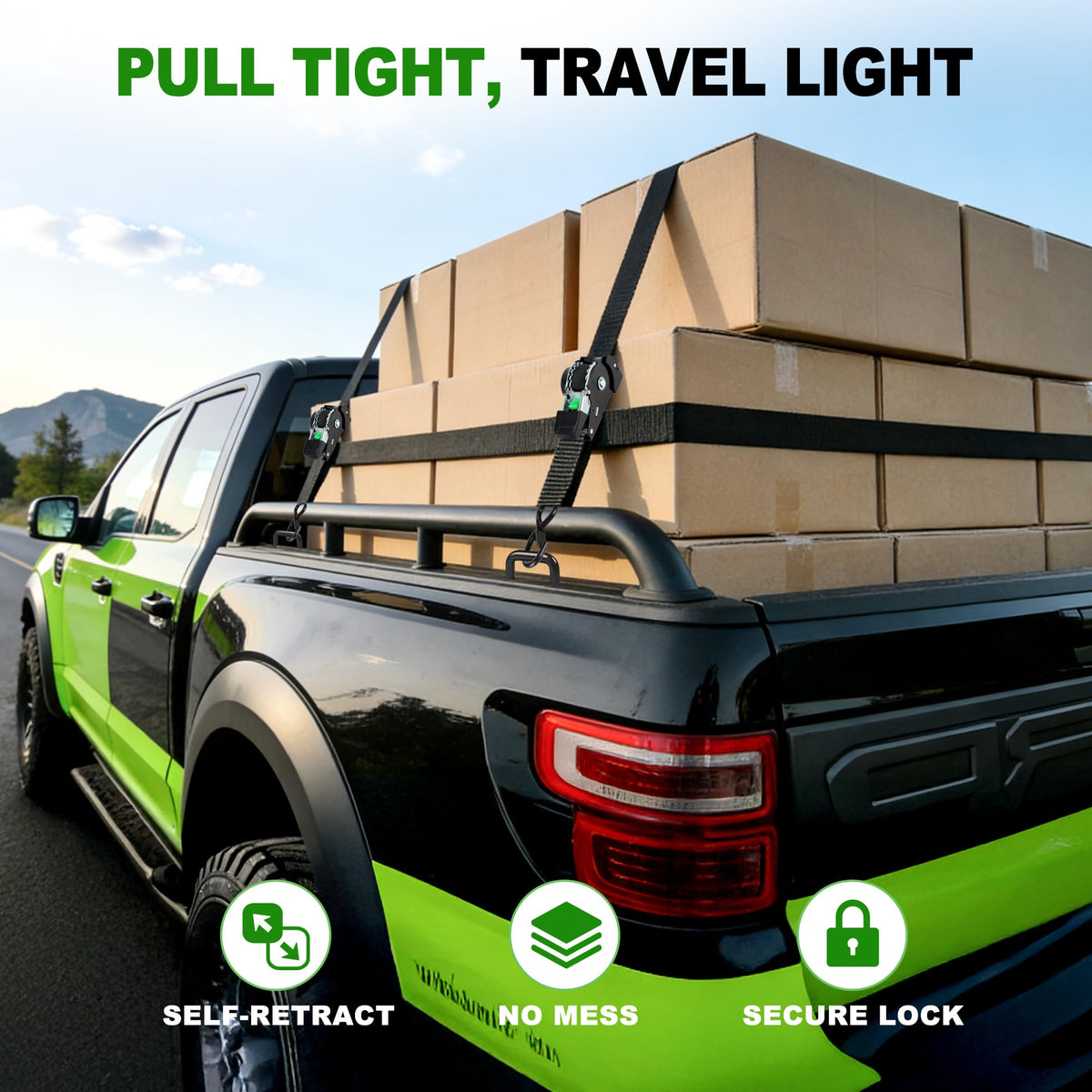 THURSLLON four-pack retractable straps ready for heavy cargo.