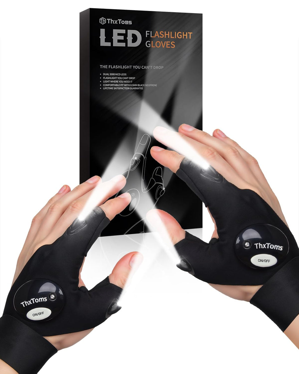 ThxToms LED Flashlight Gloves in use during fishing, hands-free light for tackle and line handling