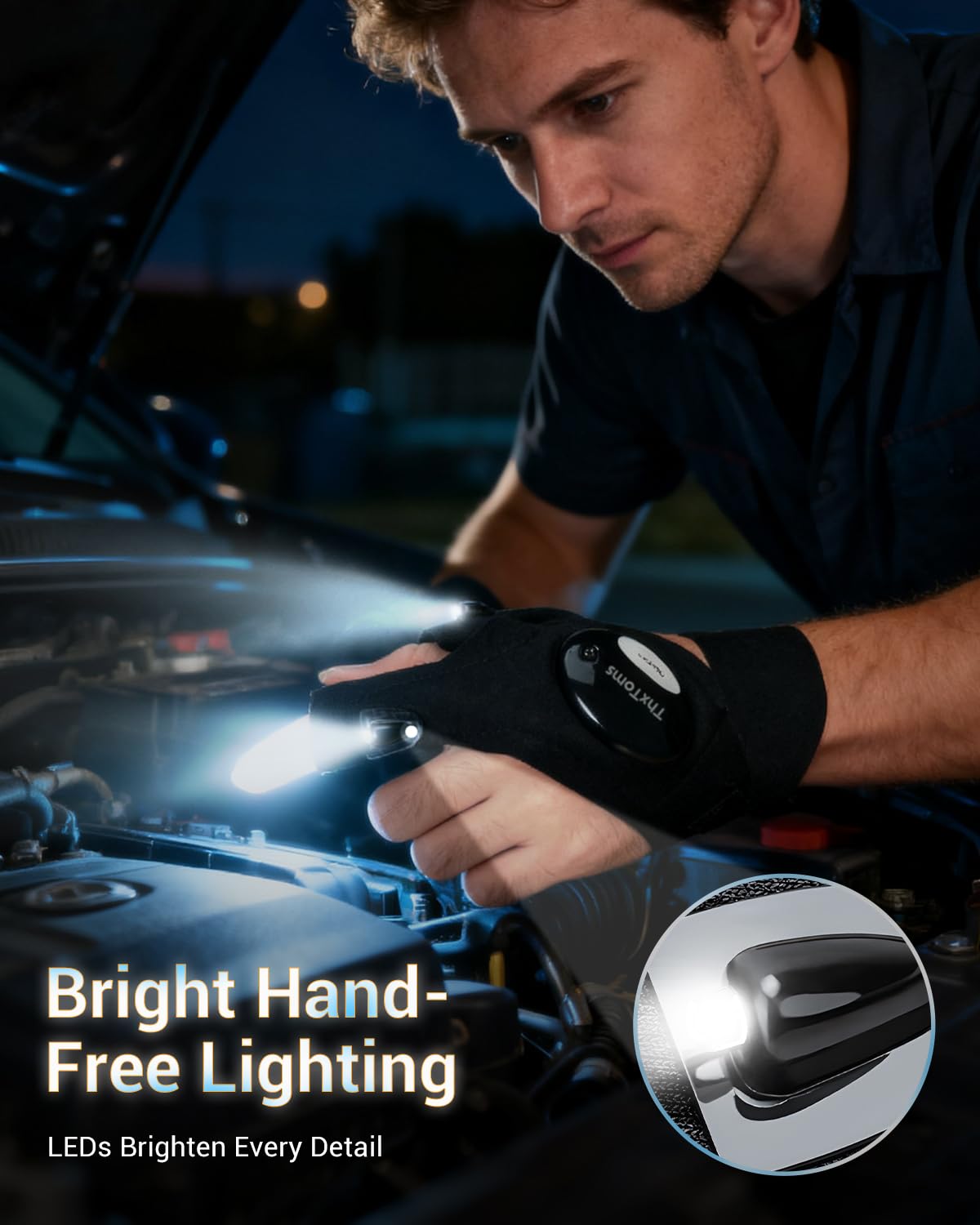 ThxToms LED Flashlight Gloves for repairs, bright fingertips to guide precise screwdriver work