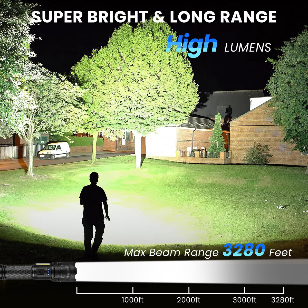 THY TRY rechargeable flashlight showing USB charging port