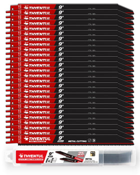 THYENTUL 25-pack 9-inch blades with UV coating for easy metal cutting.