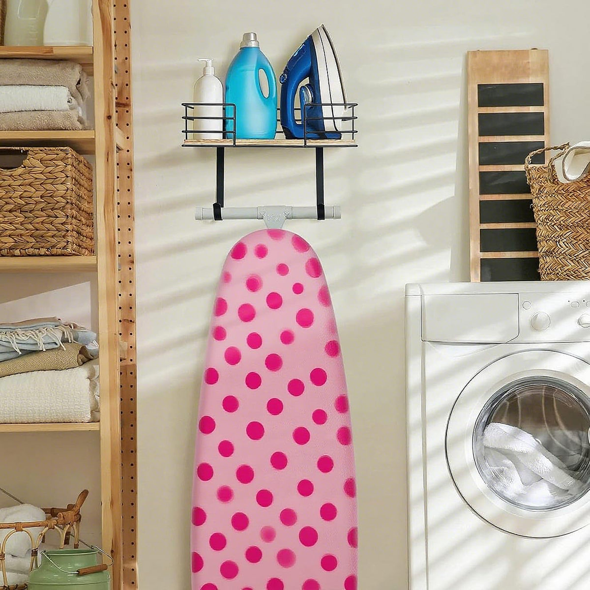 THYGIFTREE laundry room storage organization keeps irons and accessories within reach