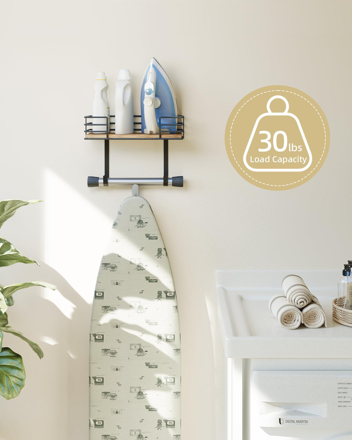 THYGIFTREE paulownia wood shelf provides sturdy warm finish in laundry