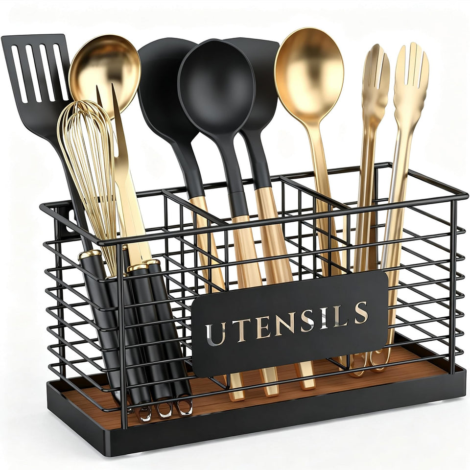 THYGIFTREE utensil holder front view showing organized counter storage