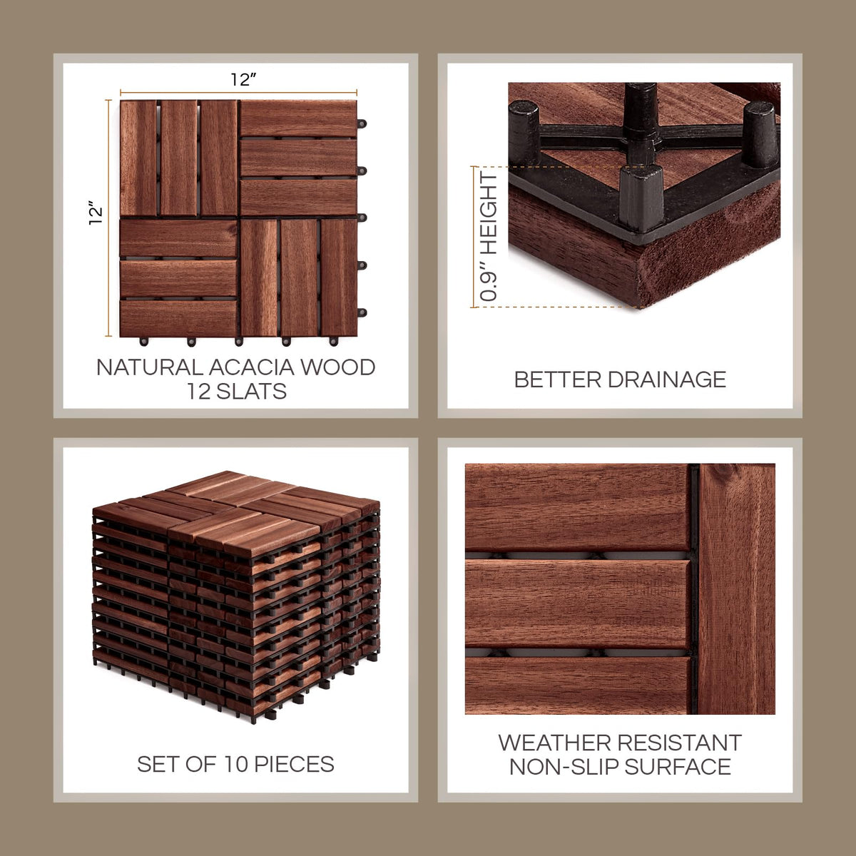 THYOI interlocking deck tile grooves emphasize grip for non-slip outdoor flooring.