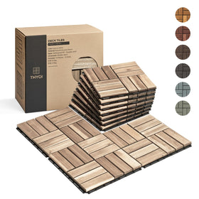 THYOI Premium Deck Tiles top view shows durable acacia wood for all-weather outdoor use.