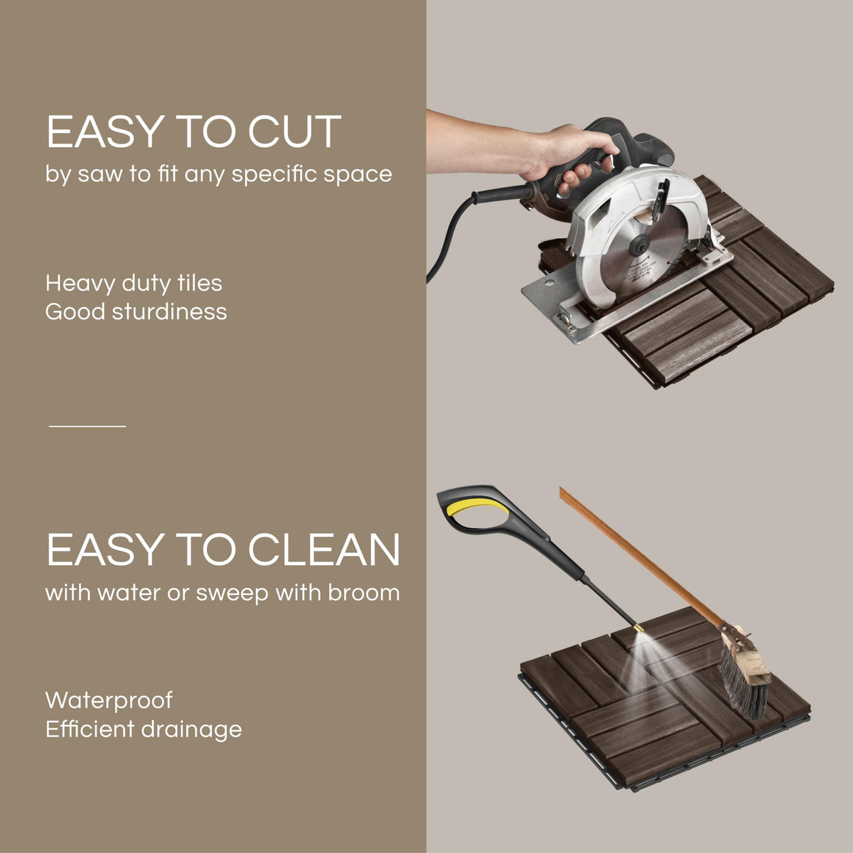 THYOI premium deck tiles cut-to-fit – customize irregular spaces with simple trimming.
