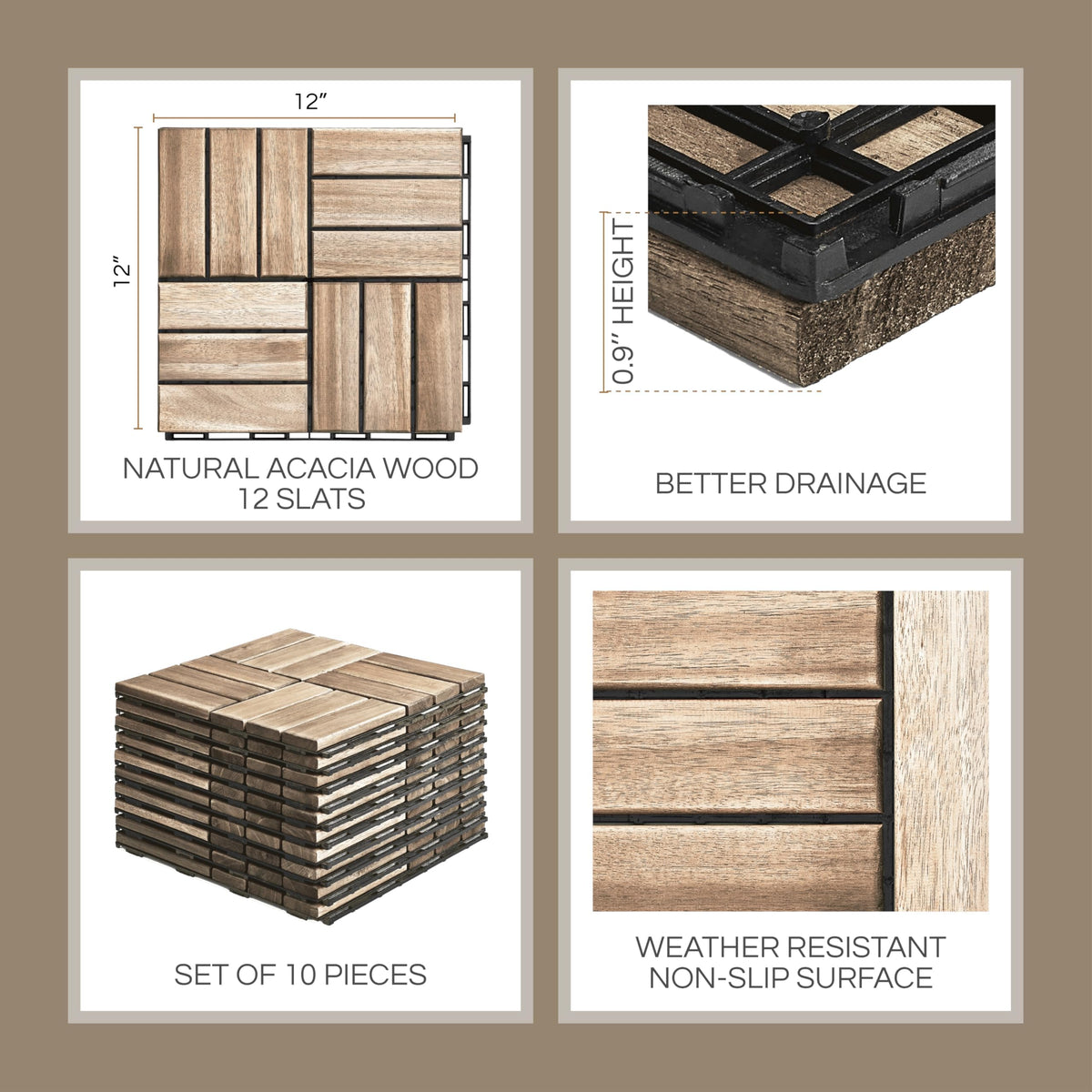 THYOI Premium Deck Tiles waterproof base side view demonstrates quick drainage for dry surfaces.