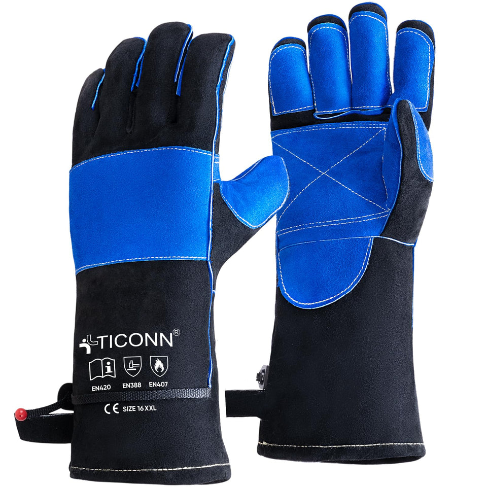 TICONN 16-inch welding gloves construction detail for durability and grip