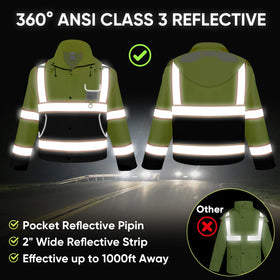 TICONN jacket features 360-degree reflective tape for high visibility.