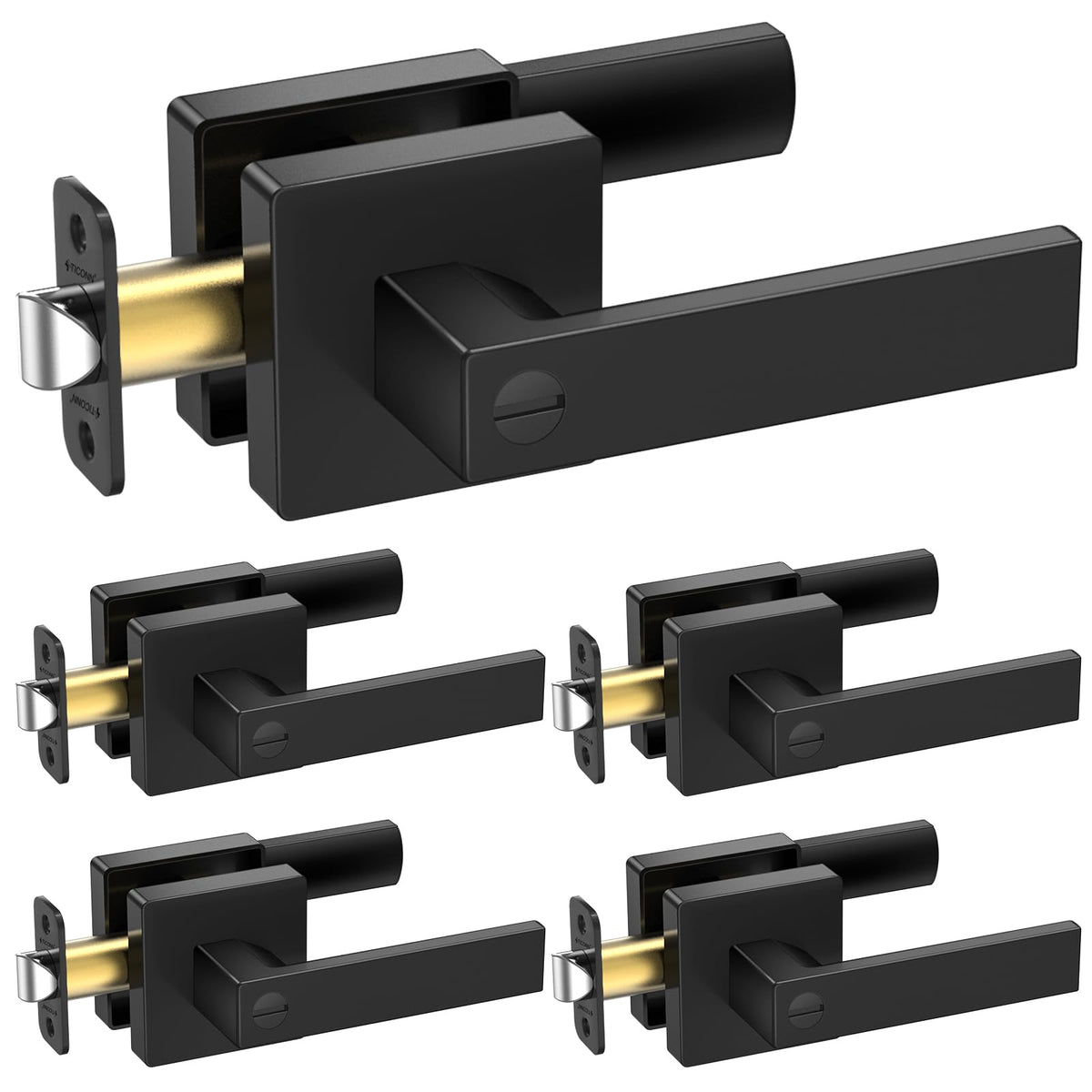 TICONN 5-pack matte black door levers for easy privacy in any room