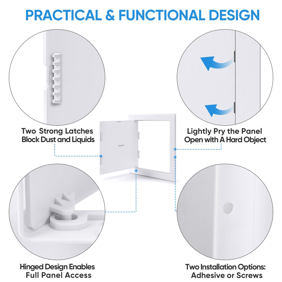 TICONN installation guide shows simple 3-step drywall cut and mount
