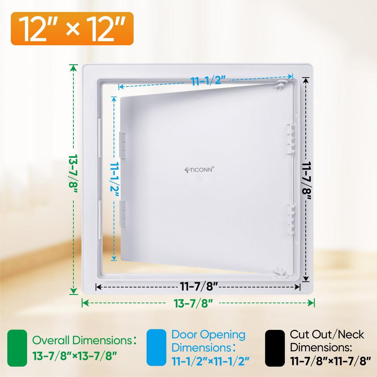 TICONN access panel 12x12 front view emphasises seamless integration with decor