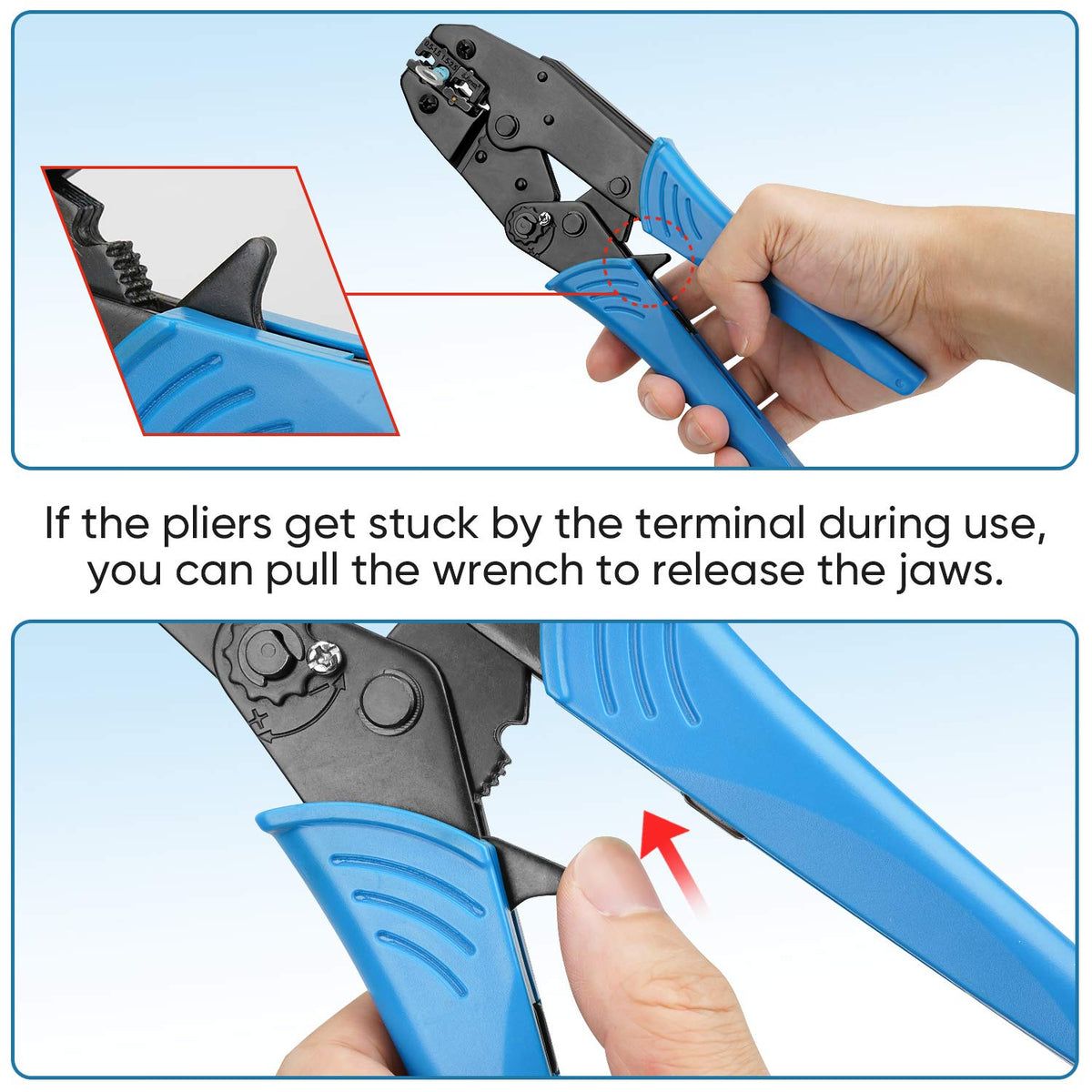 Adjustable star wheel sets precise crimp height for wires.