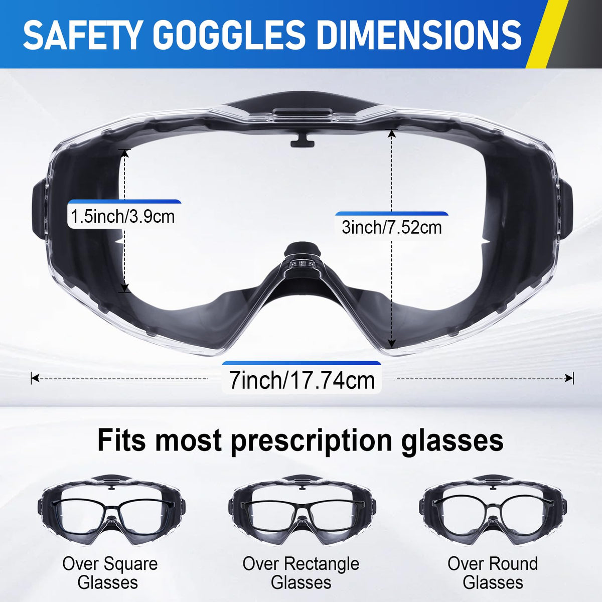 TICONN adjustable elastic strap safety goggles for a comfortable fit
