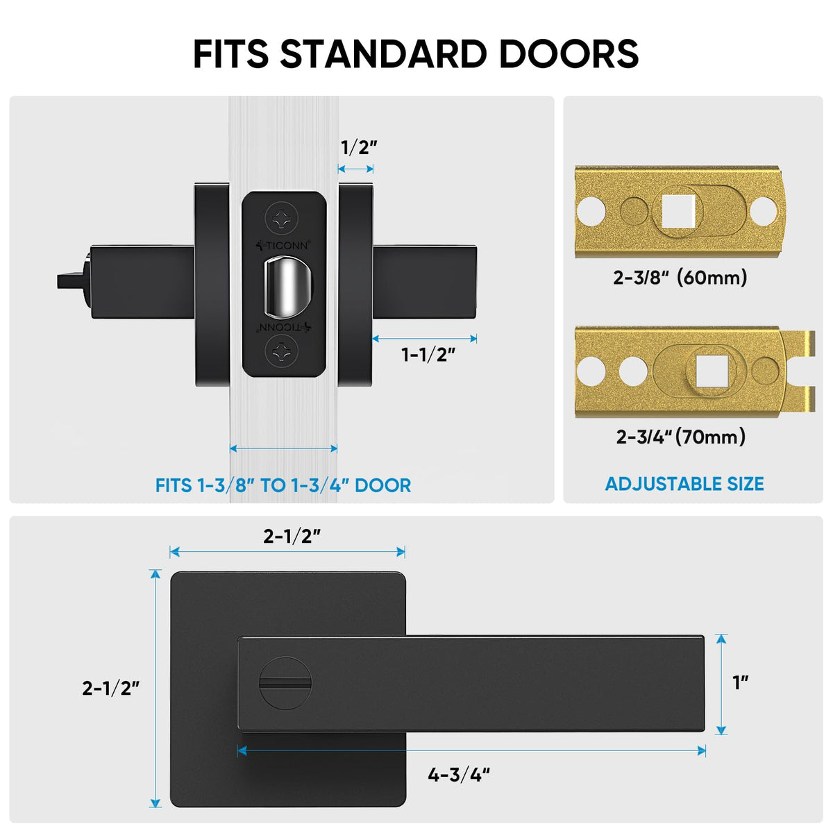 TICONN adjustable latch for 2 3/8 and 2 3/4 inch edge distances