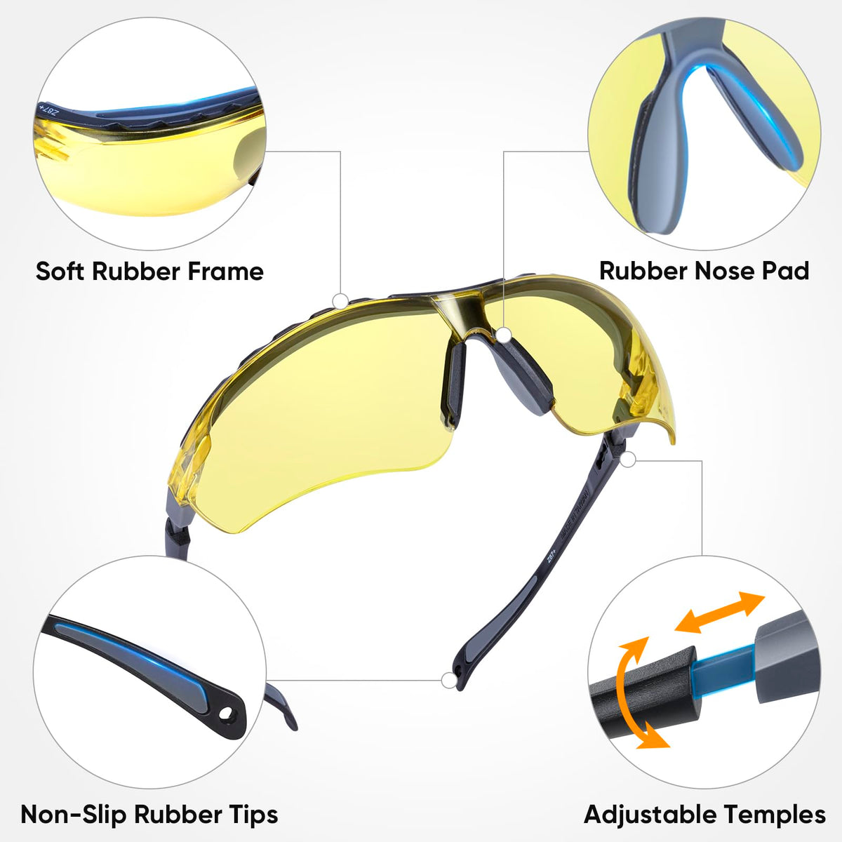 TICONN anti-fog safety glasses adjustable arms for secure fit