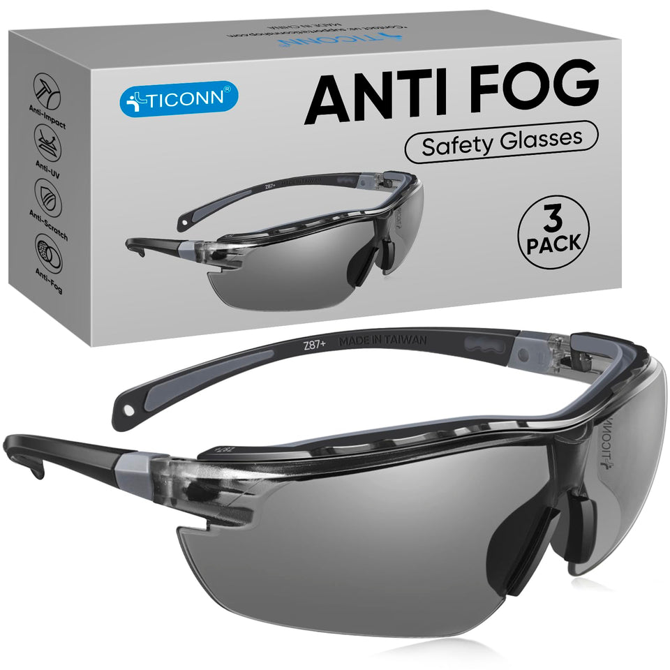 TICONN anti-fog safety glasses with wraparound coverage for clear all-day visibility