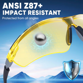 TICONN anti-fog safety glasses yellow lenses close-up for enhanced contrast