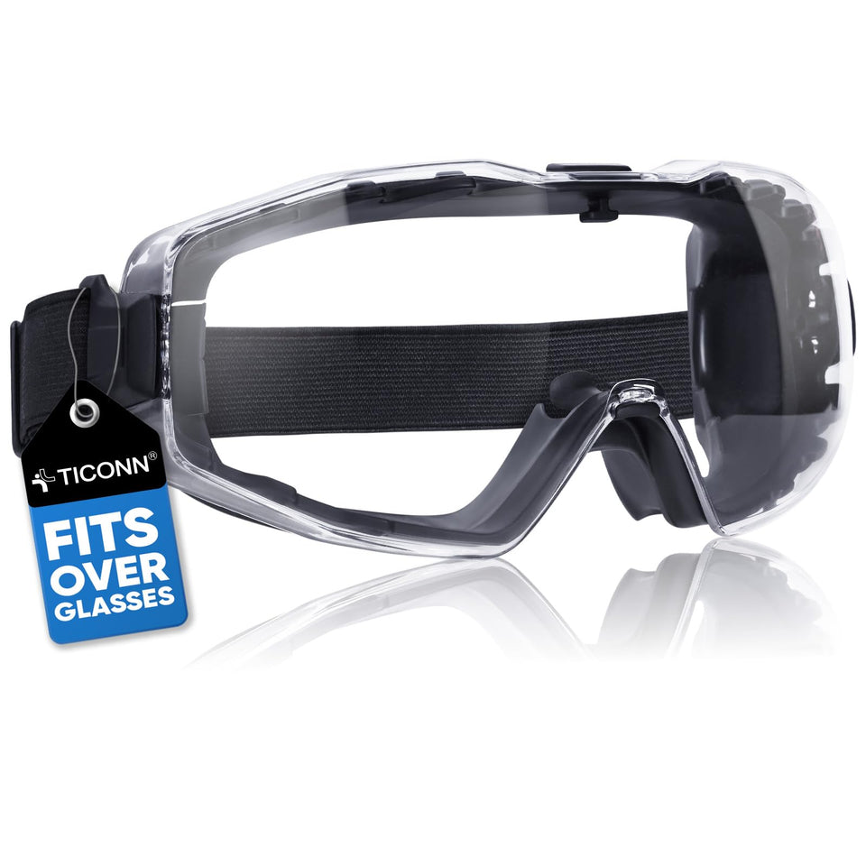 TICONN anti-fog goggles over glasses for clear all-day vision