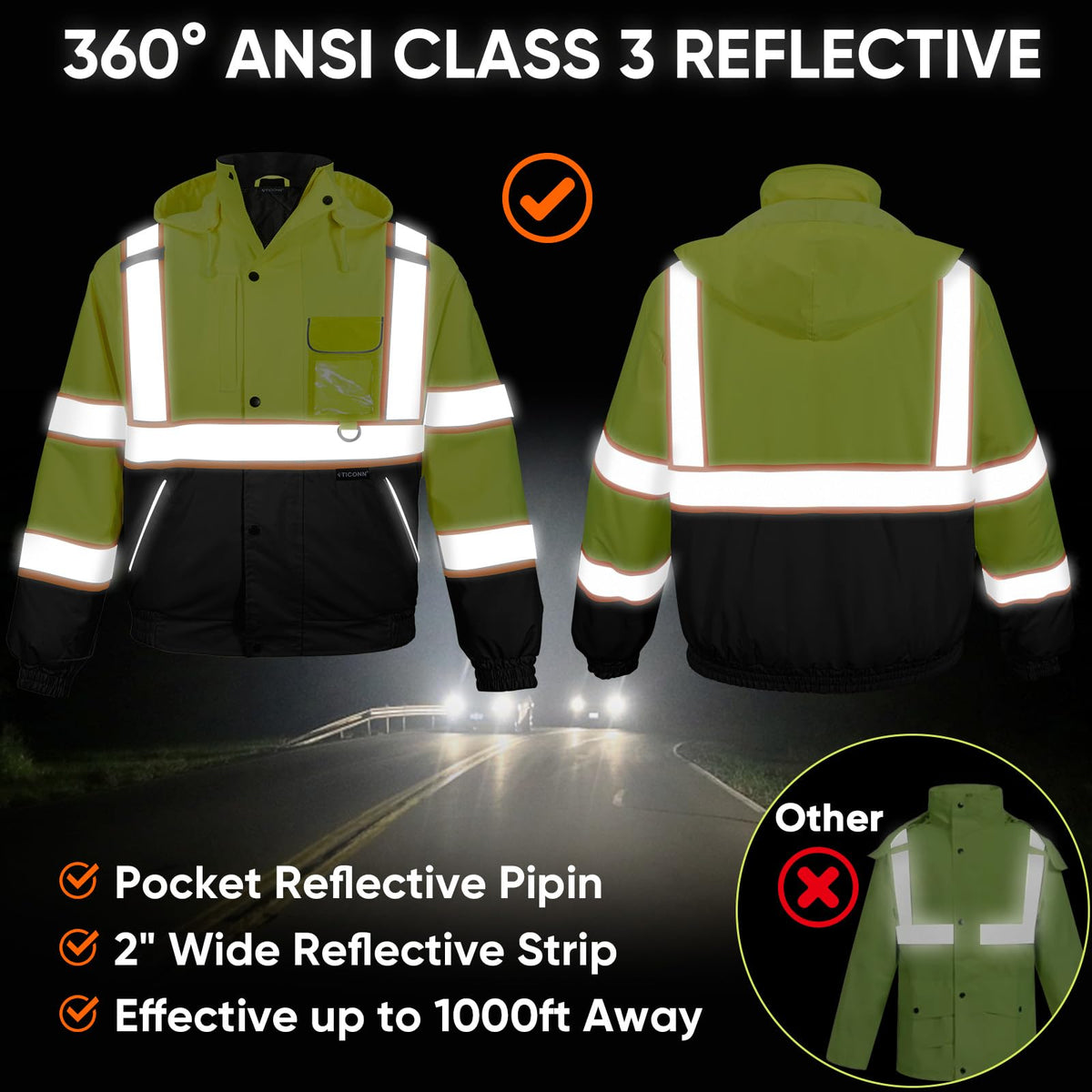 TICONN hood with drawstring demonstrates adjustable fit for changing weather.