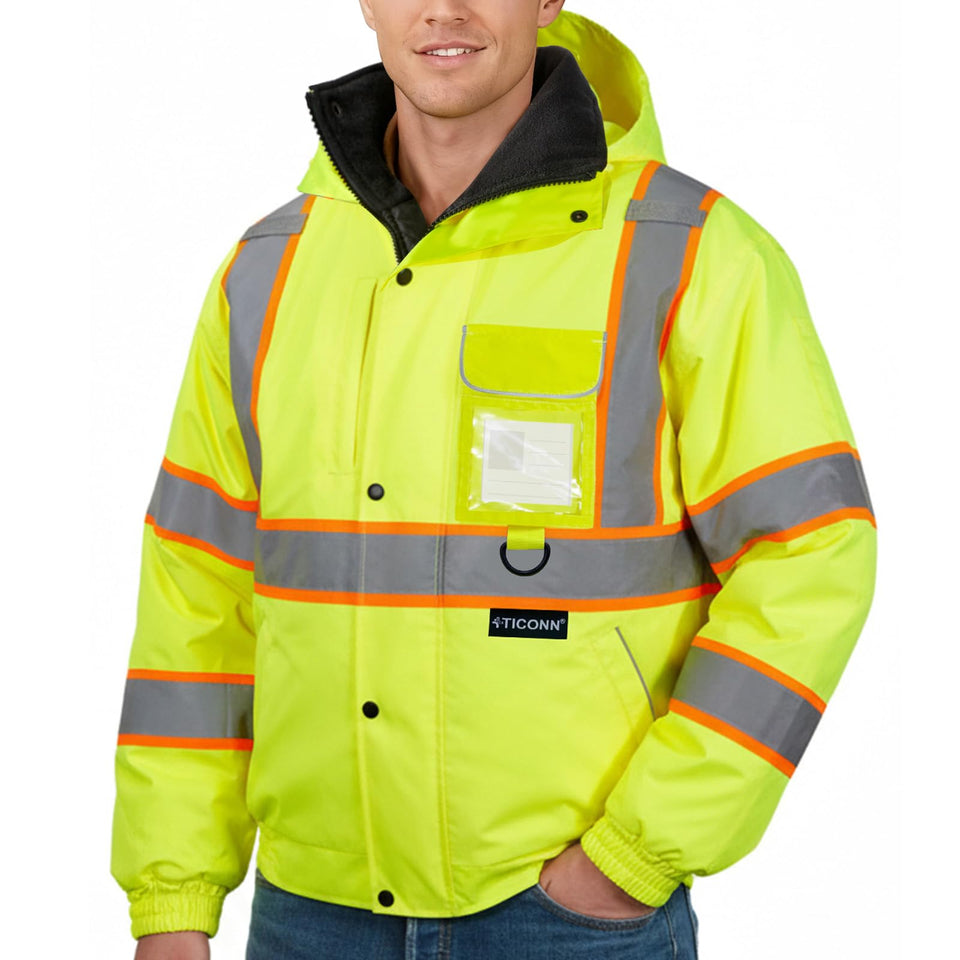 TICONN waterproof safety bomber jacket with tear-resistant fabric for all-weather work