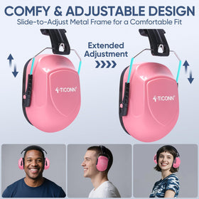 TICONN earmuffs with adjustable headband providing a secure fit.