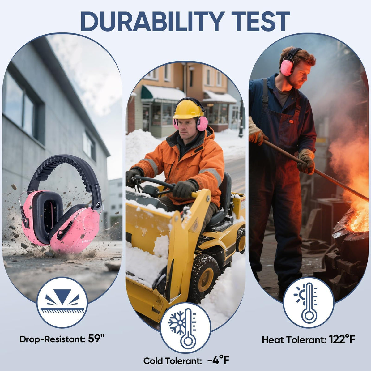 TICONN heat-resistant earmuffs suitable up to 50°C for varied environments.