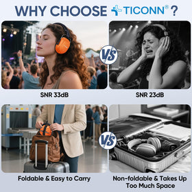 TICONN foldable portable hearing protection fits easily in bags for travel.