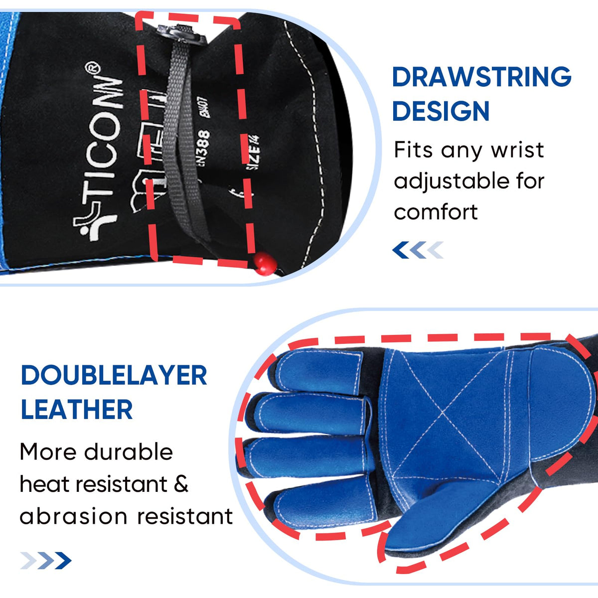 TICONN heat-resistance outer cowhide and foil insulation protecting hands