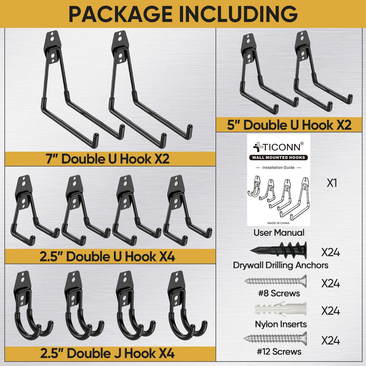 TICONN heavy-duty garage hooks small J2.5 for cords and small gear.