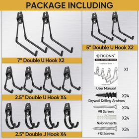 TICONN heavy-duty garage hooks small J2.5 for cords and small gear.