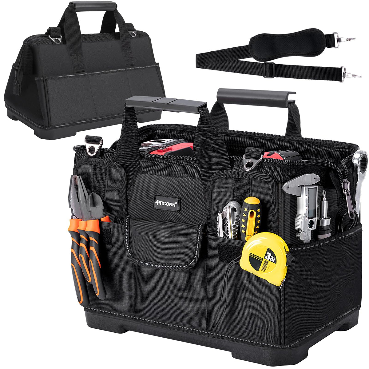 TICONN heavy duty tool bag in rugged 600D fabric for tough jobs on site.