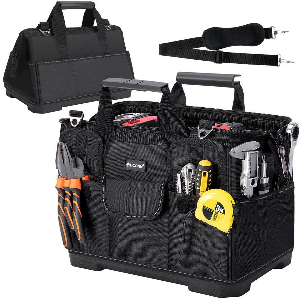 TICONN heavy duty tool bag in rugged 600D fabric for tough jobs on site.