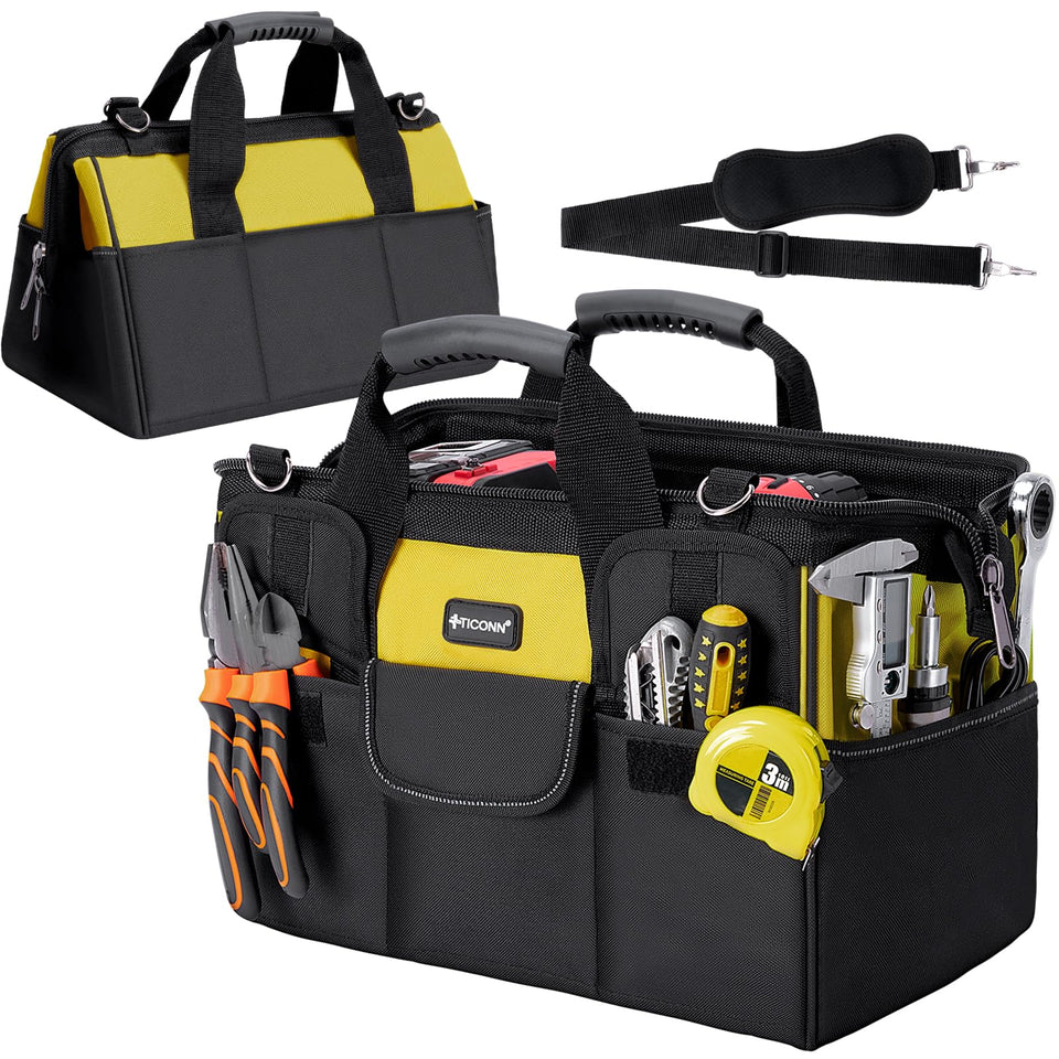 TICONN heavy-duty tool bag exterior with multiple pockets for quick tool access.