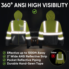 TICONN hi-vis safety hoodie back view highlighting reflective coverage.