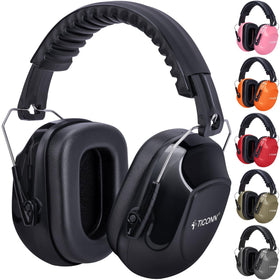 TICONN noise cancelling ear muffs black, ideal for loud environments and travel.