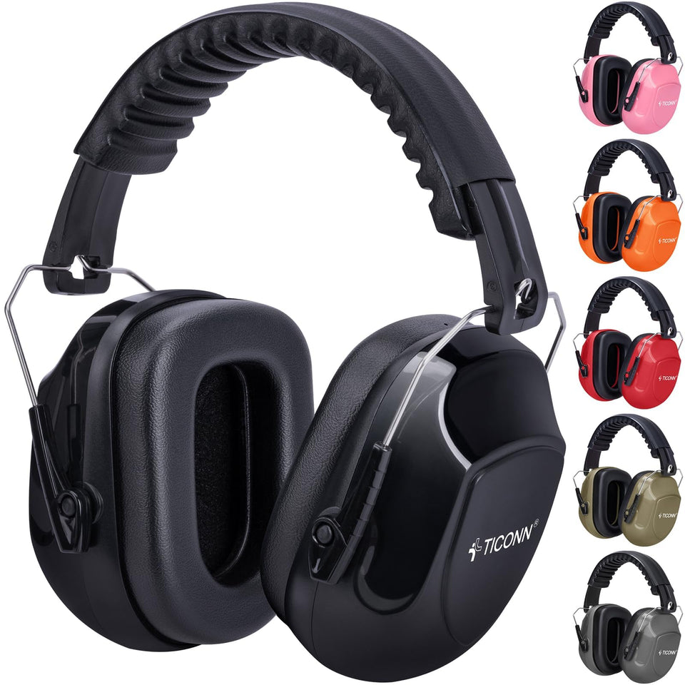 TICONN noise cancelling ear muffs black, ideal for loud environments and travel.