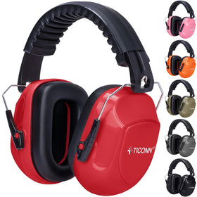 TICONN noise cancelling earmuffs red with memory foam cushions for comfort
