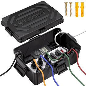 TICONN outdoor box large black front view showcasing rugged splash-proof housing