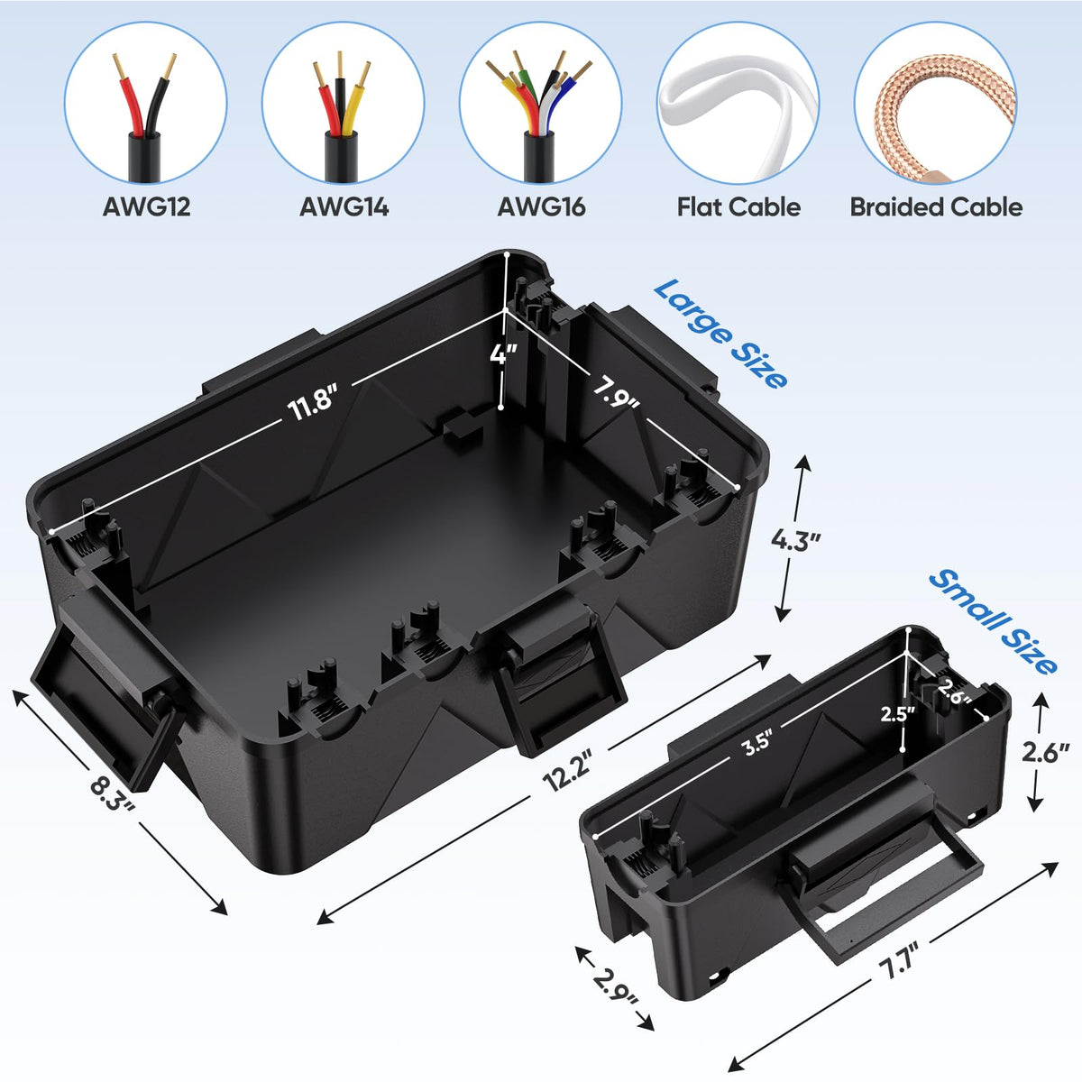 TICONN outdoor box large black lid open for easy access to outlets