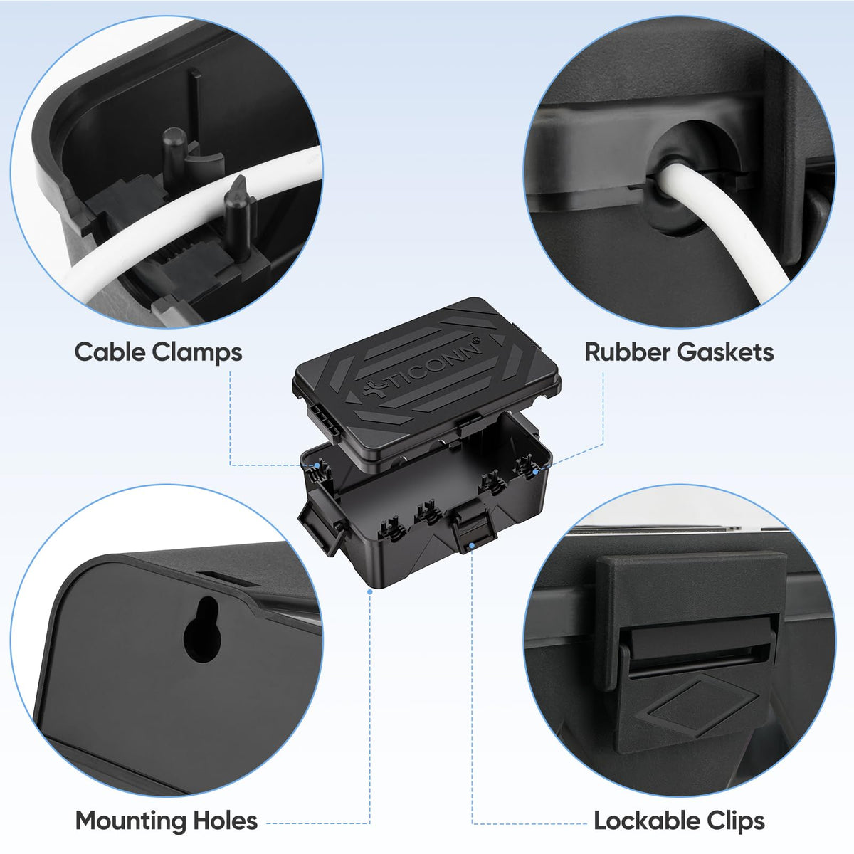 TICONN outdoor box large black PP body built for weather resistance