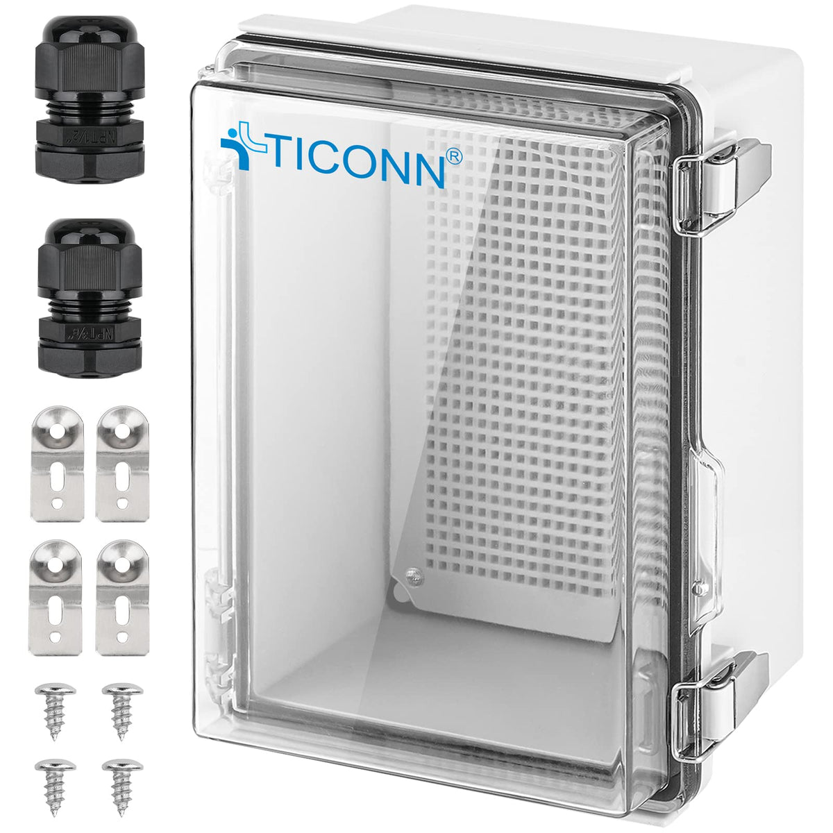 TICONN outdoor box with hinged cover showing weatherproof protection for outdoor wiring