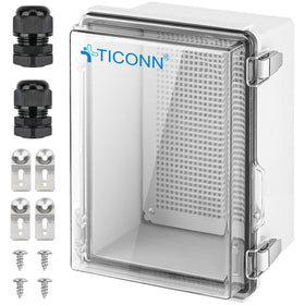 TICONN outdoor box with hinged cover showing weatherproof protection for outdoor wiring