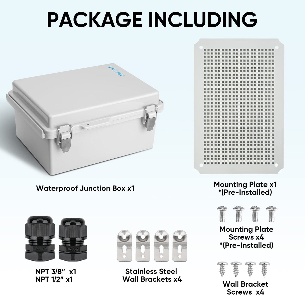 TICONN ABS plastic enclosure resists impact and weather exposure.