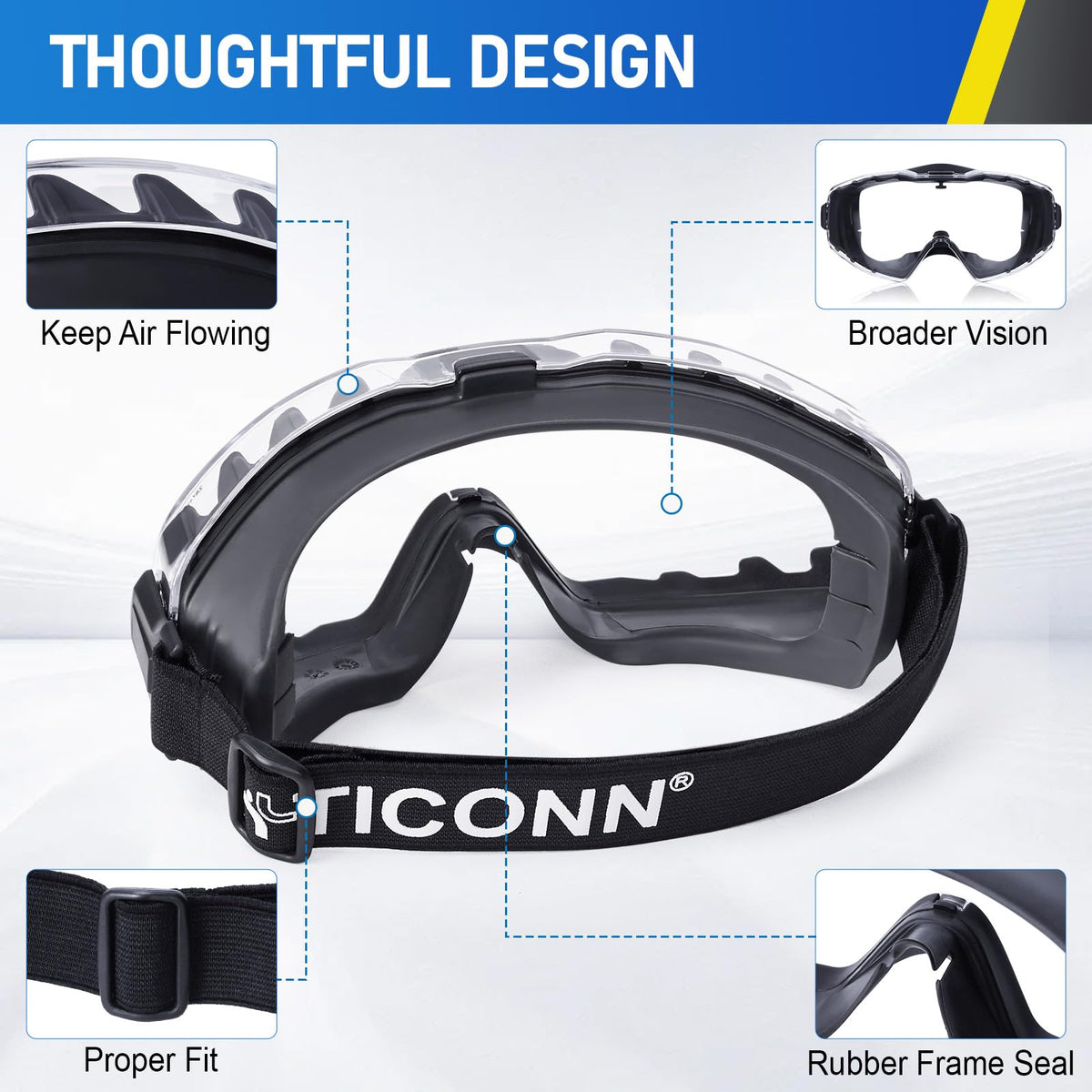 TICONN polycarbonate lenses with durable ANSI Z87.1 protection