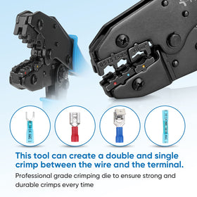 Ratcheting crimp die shows controlled, repeatable crimps.