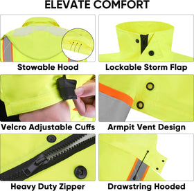 TICONN Reflective Rain Coat transparent ID pocket visible for quick identification.