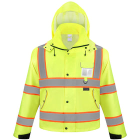 TICONN Reflective Rain Jacket front view with 360-degree tape for visibility